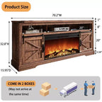 Meuble TV SinCiDo pour téléviseurs 75 pouces avec foyer et porte coulissante style grange, avec télécommande, flamme 3D, pour salon