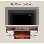 Meuble TV SinCiDo pour téléviseurs 75 pouces avec foyer et porte coulissante style grange, avec télécommande, flamme 3D, pour salon