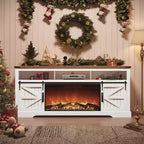 Meuble TV SinCiDo pour téléviseurs 75 pouces avec foyer et porte coulissante style grange, avec télécommande, flamme 3D, pour salon