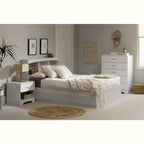 HomeStock Lit double blanc de 14,75 po de haut avec rangements, en panneaux de particules