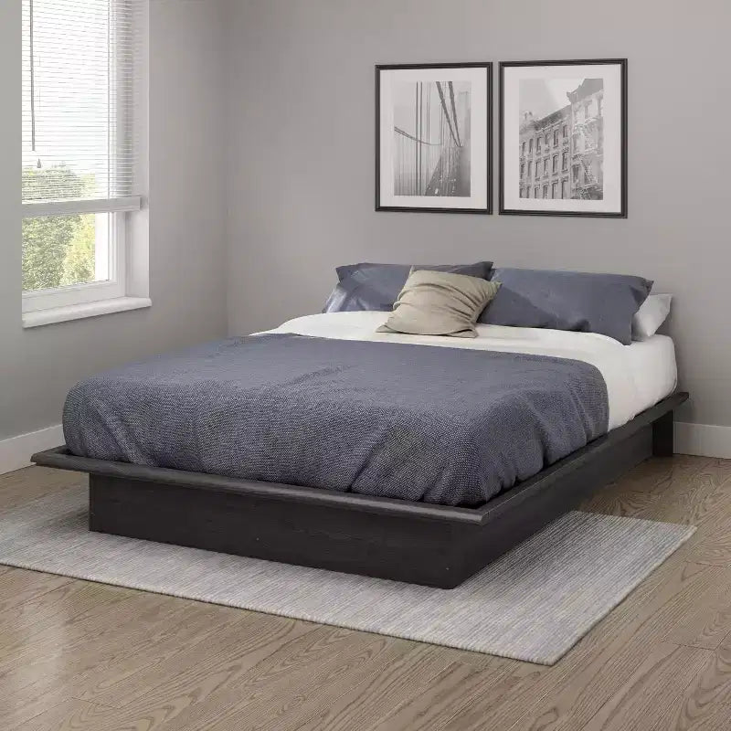 HomeStock Lit plateforme double gris de 24,76 cm de hauteur (sans tête de lit) en panneaux de particules