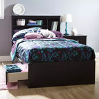Cadre de lit HomeStock, noir, taille double, avec rangements, en panneaux de particules, 37,46 cm H