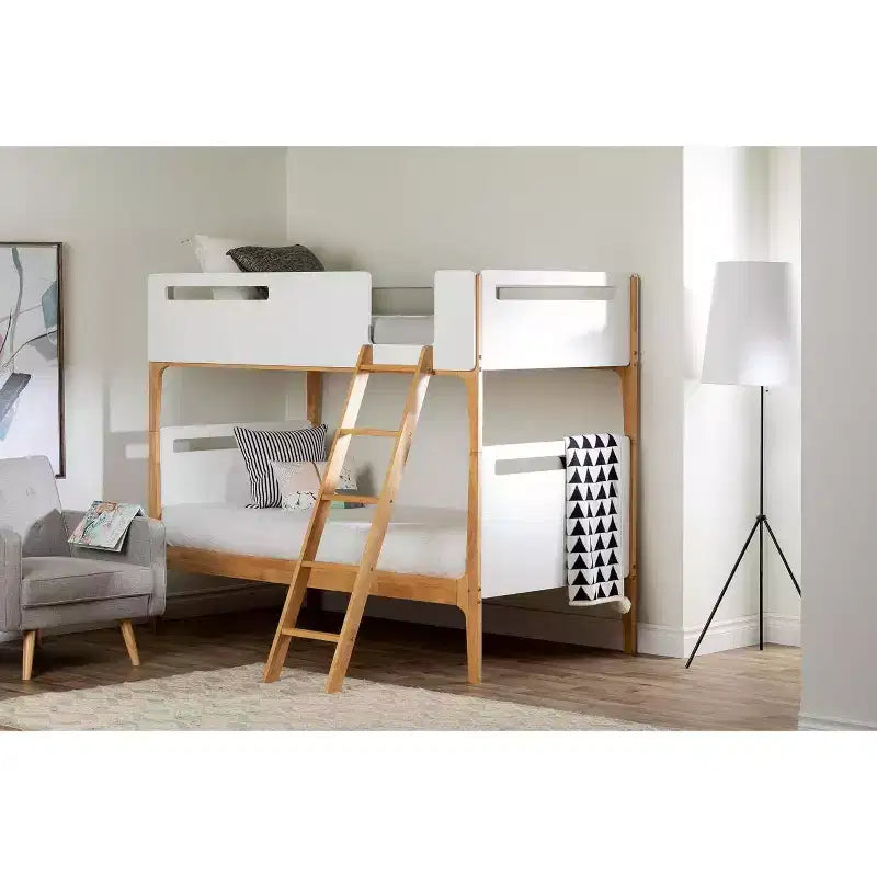 Lit superposé HomeStock Modern blanc et naturel Bebble