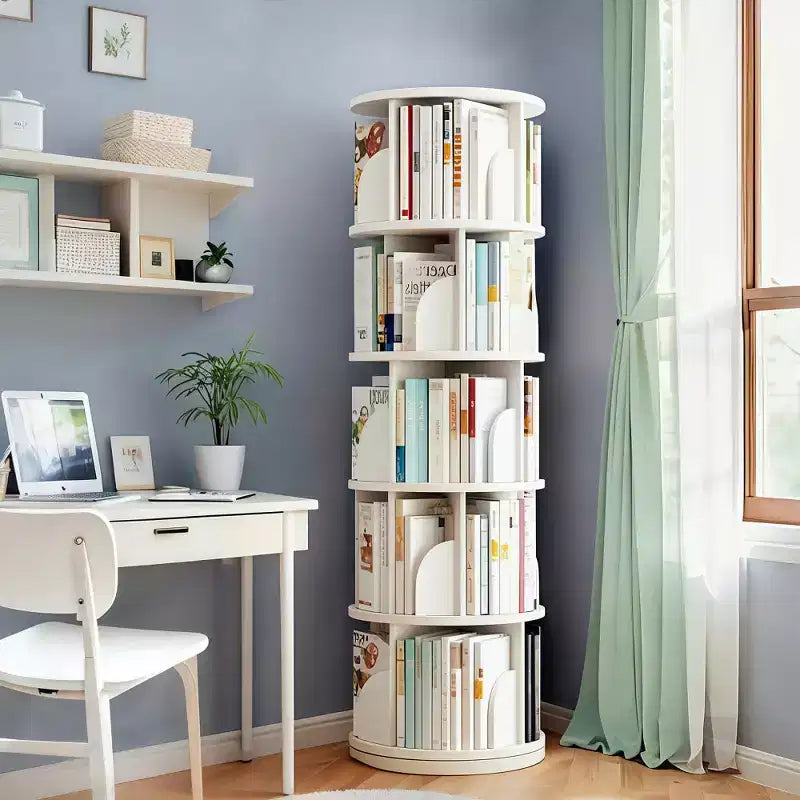 Bibliothèque rotative Chic Crate à 5 niveaux | Affichage à 360° | Gain de place | Blanc chaud | Chambre/Salon/Bureau
