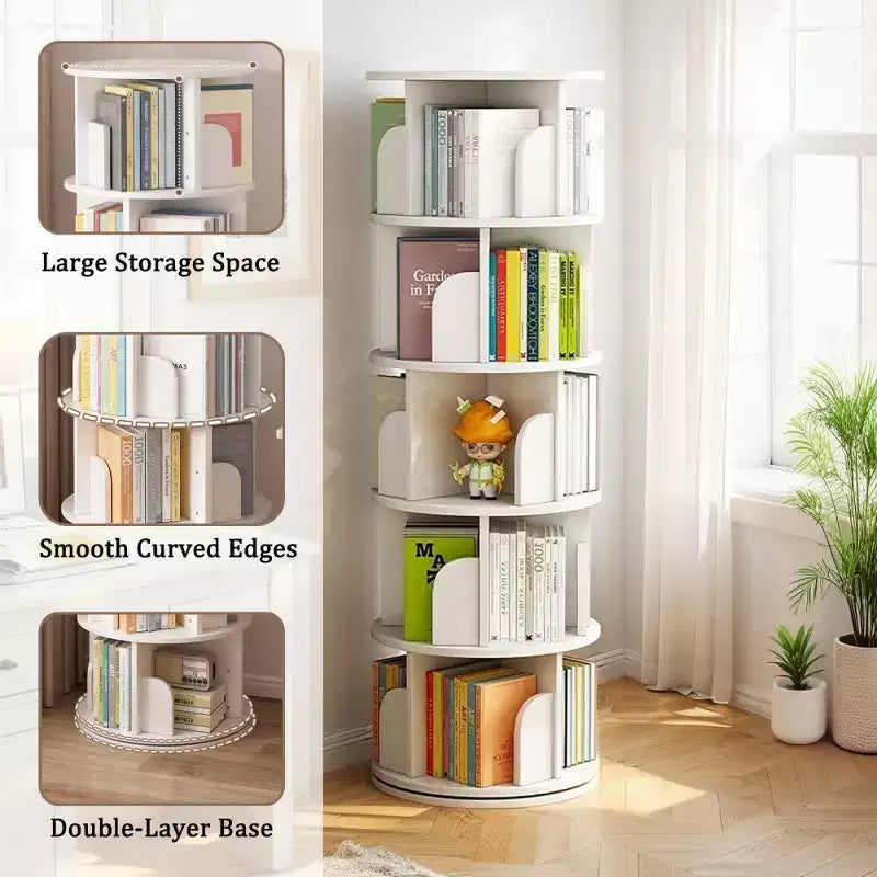 Bibliothèque rotative Chic Crate à 5 niveaux | Affichage à 360° | Gain de place | Blanc chaud | Chambre/Salon/Bureau