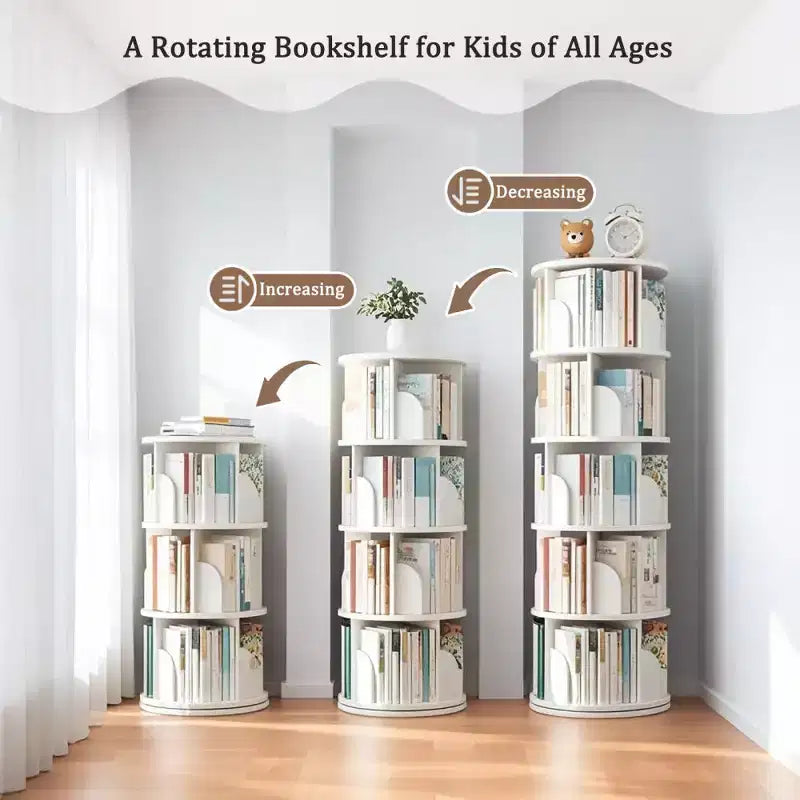 Bibliothèque rotative Chic Crate à 5 niveaux | Affichage à 360° | Gain de place | Blanc chaud | Chambre/Salon/Bureau