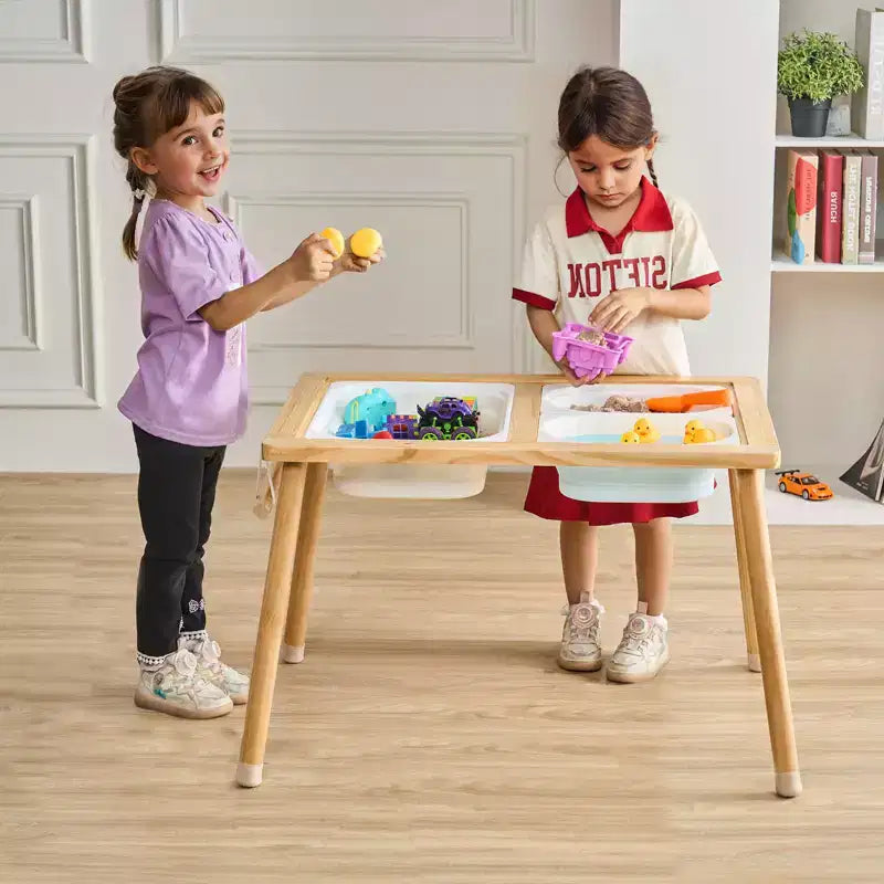 Table sensorielle VEVOR pour tout-petits, table d'activités pour enfants avec 3 bacs de rangement pliables et porte-rouleau de papier, table de jeu de sable et d'eau intérieure/extérieure