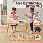 Table sensorielle VEVOR pour tout-petits, table d'activités pour enfants avec 3 bacs de rangement pliables et porte-rouleau de papier, table de jeu de sable et d'eau intérieure/extérieure