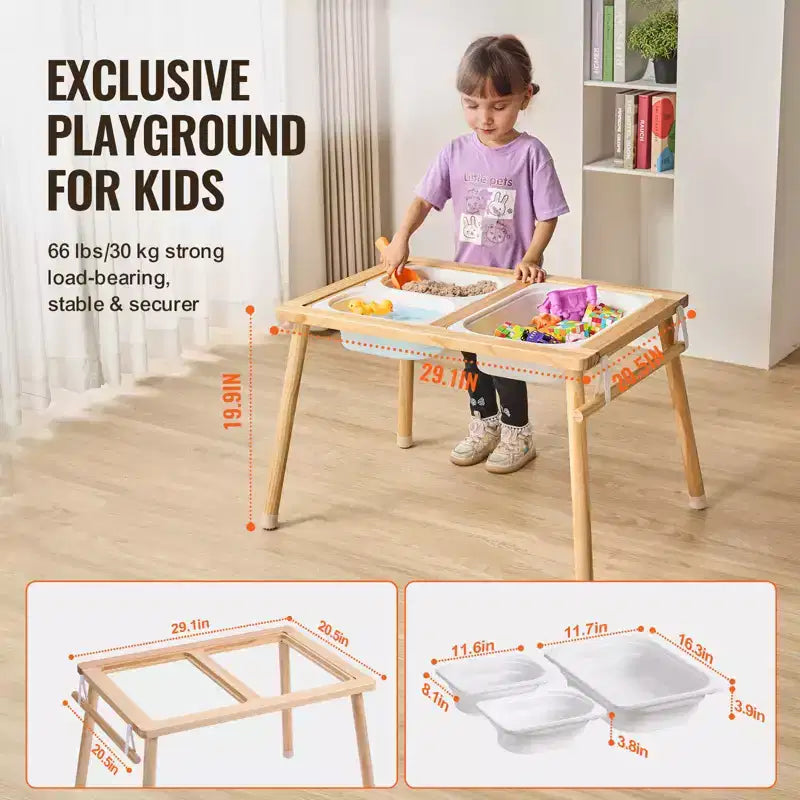 Table sensorielle VEVOR pour tout-petits, table d'activités pour enfants avec 3 bacs de rangement pliables et porte-rouleau de papier, table de jeu de sable et d'eau intérieure/extérieure