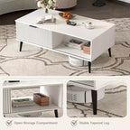 Table basse Acekool moderne du milieu du siècle avec porte coulissante et rangement à 2 niveaux, pieds en bois massif Table de cocktail en bois pour salon et bureau