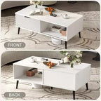 Table basse Acekool moderne du milieu du siècle avec porte coulissante et rangement à 2 niveaux, pieds en bois massif Table de cocktail en bois pour salon et bureau