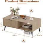 Table basse Acekool moderne du milieu du siècle avec porte coulissante et rangement à 2 niveaux, pieds en bois massif Table de cocktail en bois pour salon et bureau