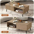 Table basse Acekool moderne du milieu du siècle avec porte coulissante et rangement à 2 niveaux, pieds en bois massif Table de cocktail en bois pour salon et bureau