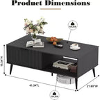 Table basse Acekool moderne du milieu du siècle avec porte coulissante et rangement à 2 niveaux, pieds en bois massif Table de cocktail en bois pour salon et bureau