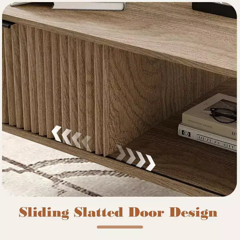 Table basse Acekool moderne du milieu du siècle avec porte coulissante et rangement à 2 niveaux, pieds en bois massif Table de cocktail en bois pour salon et bureau