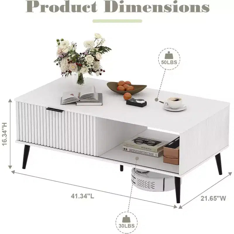 Table basse Acekool moderne du milieu du siècle avec porte coulissante et rangement à 2 niveaux, pieds en bois massif Table de cocktail en bois pour salon et bureau