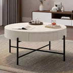 Acekool Round Coffee Table with 2 Drawers, Wood Top & Metal Cross Leg Base  Modern Farmhouse Storage Table for Living Room & Apartment