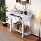 Élégante console rétro au design incurvé et finition lisse pour entrées, salons et couloirs (blanc antique)