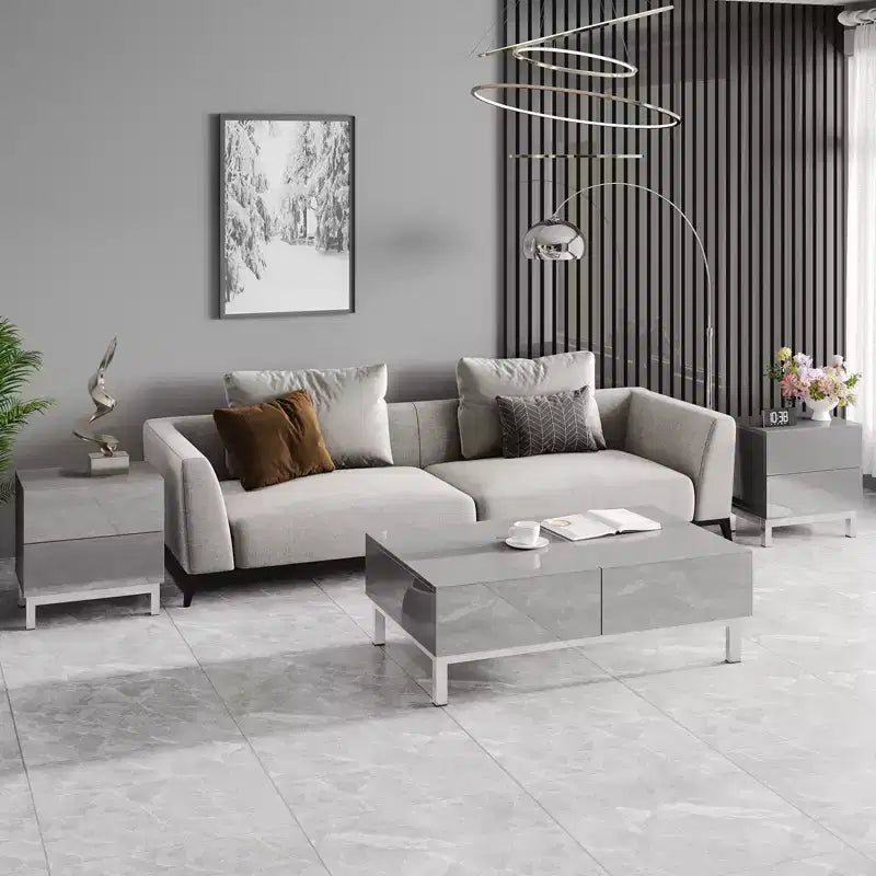 AMERLIFE 24 Tables de Chevet Modernes Haute Brillance Électrolytiques, Lot de 2 avec Tiroirs de Rangement, Grises