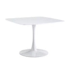42.1Table blanche Table à manger de style Mid-century pour 4 à 6 personnes avec plateau rond en MDF, table de salle à manger sur pied