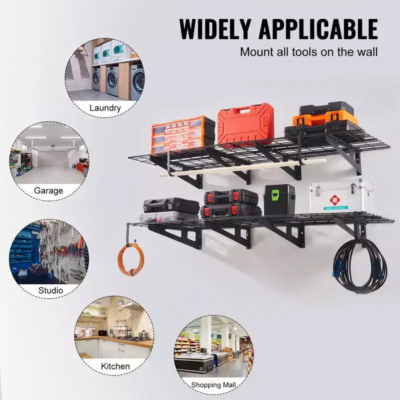 Étagères de rangement de garage VEVOR, lot de 2, étagères de garage murales robustes 120 x 60 cm, capacité de charge de 227 kg (au total), rack de rangement de garage