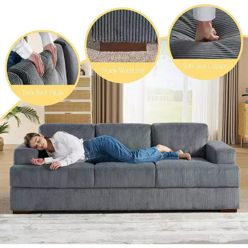 Canapé confortable AMERLIFE avec assise profonde et pieds en bois, canapé rembourré pour salon