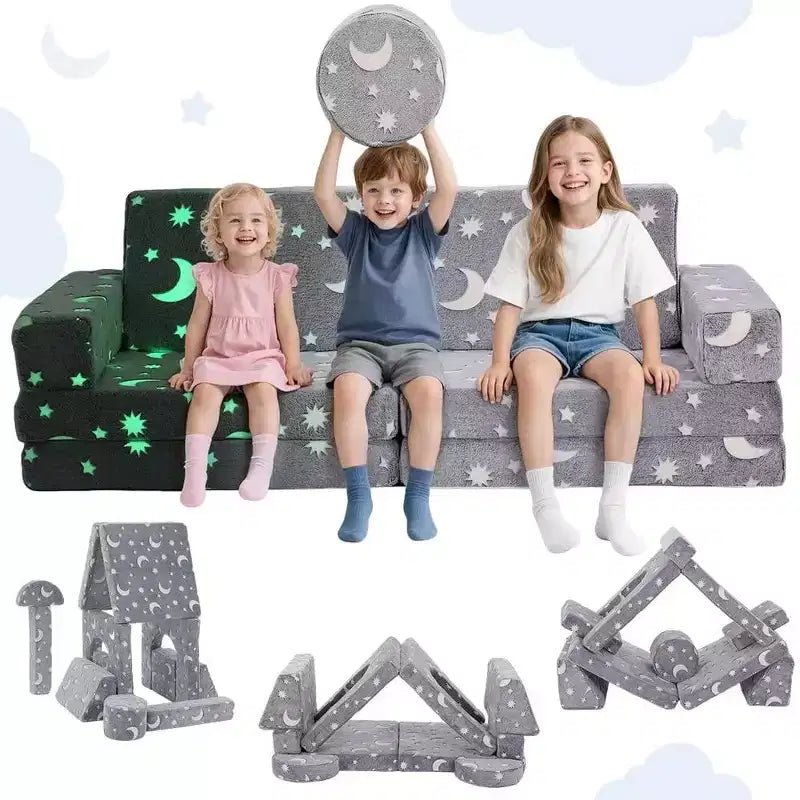 GOTGELIF Glow-in-the-Dark 14-Piece Modular Kids Play Couch Convertible Sofa Foldable & Washable For Playroom
