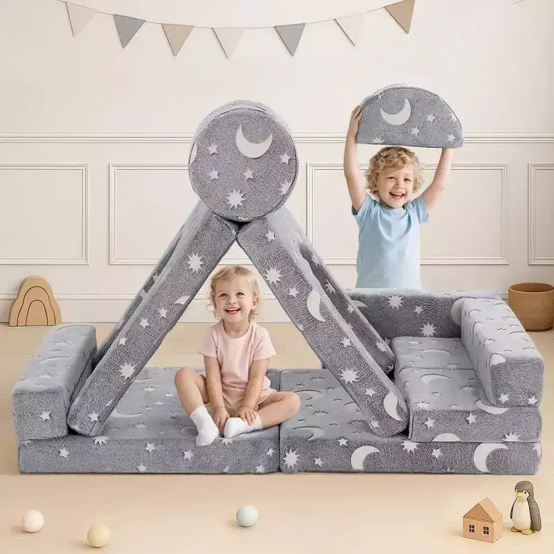Canapé de jeu modulaire GOTGELIF 14 pièces phosphorescent pour enfants, convertible, pliable et lavable pour salle de jeux