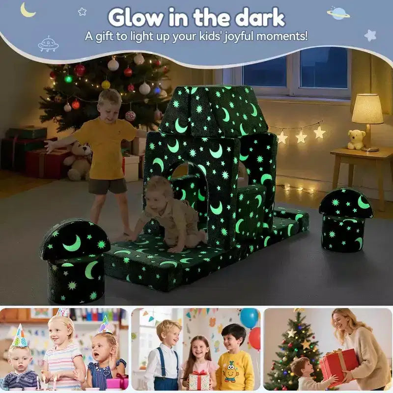 Canapé de jeu modulaire GOTGELIF 14 pièces phosphorescent pour enfants, convertible, pliable et lavable pour salle de jeux