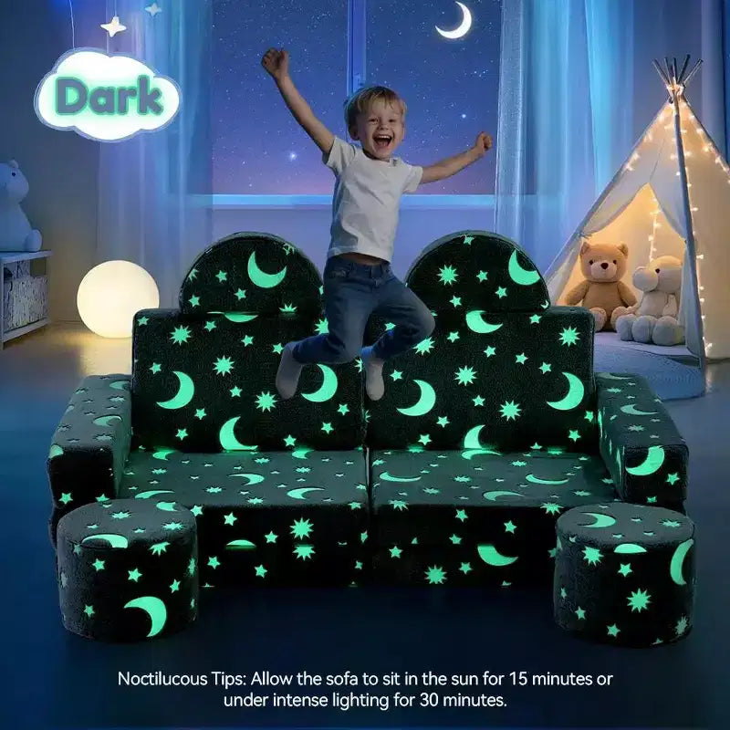 Canapé de jeu modulaire GOTGELIF 14 pièces phosphorescent pour enfants, convertible, pliable et lavable pour salle de jeux
