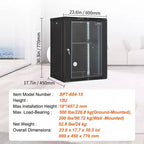 VEVOR Armoire réseau murale 15U, capacité de charge au sol maximale de 227 kg, boîtier de rack de serveur avec porte en verre trempé verrouillable, panneaux latéraux
