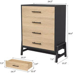Commode de chambre à 4 tiroirs, Meuble de rangement autoportant à tiroirs, Armoire de rangement en bois avec poignées métalliques, Chambre à coucher, Salon