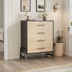 Commode de chambre à 4 tiroirs, Meuble de rangement autoportant à tiroirs, Armoire de rangement en bois avec poignées métalliques, Chambre à coucher, Salon
