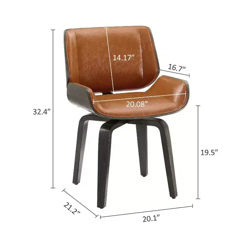 Chaise de salle à manger pivotante Art Leon en bois courbé avec cuir PU et pieds en bois massif