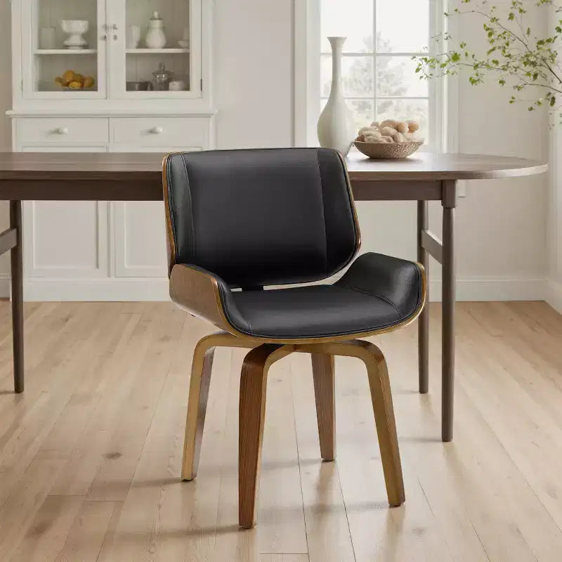 Chaise de salle à manger pivotante Art Leon en bois courbé avec cuir PU et pieds en bois massif