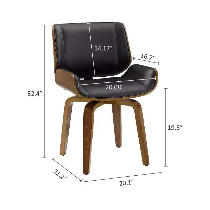 Chaise de salle à manger pivotante Art Leon en bois courbé avec cuir PU et pieds en bois massif