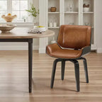 Chaise de salle à manger pivotante Art Leon en bois courbé avec cuir PU et pieds en bois massif