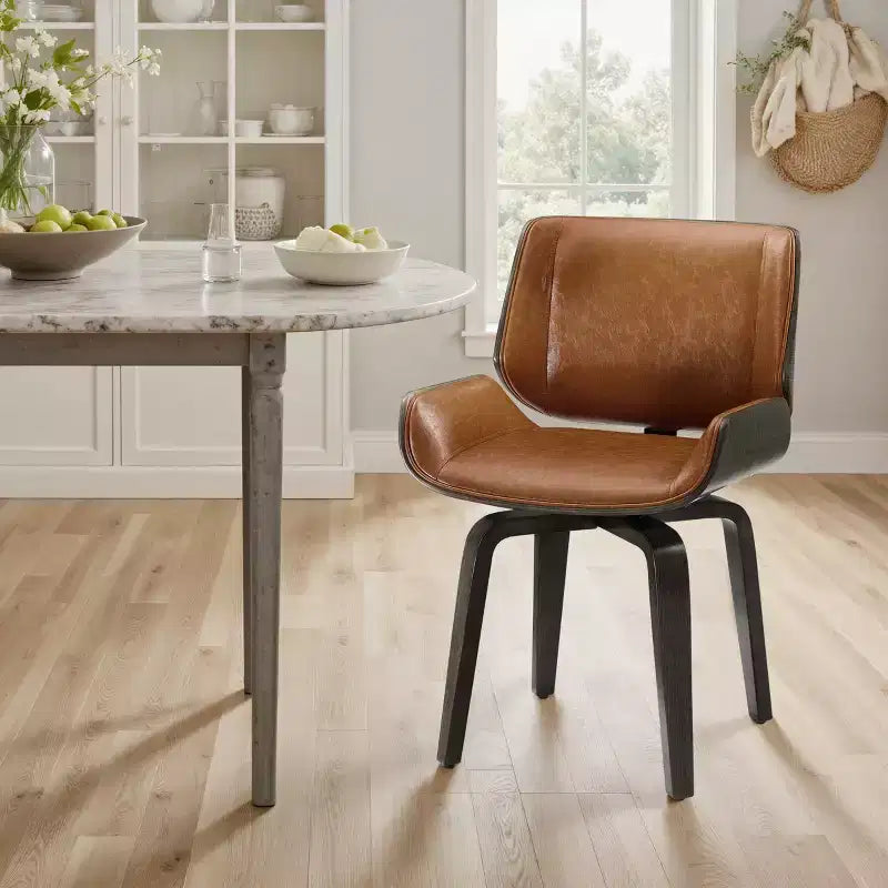 Chaise de salle à manger pivotante Art Leon en bois courbé avec cuir PU et pieds en bois massif