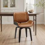 Chaise de salle à manger pivotante Art Leon en bois courbé avec cuir PU et pieds en bois massif