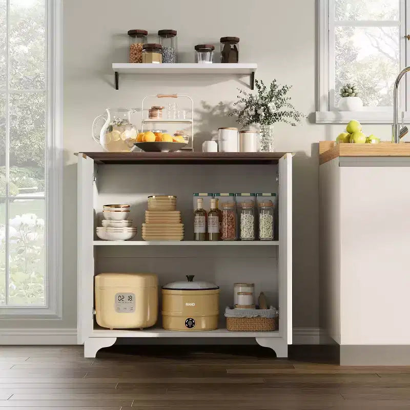 Meuble de buffet de ferme Acekool – Portes cannelées et étagères réglables pour cuisine, salle à manger et salon (chêne naturel)