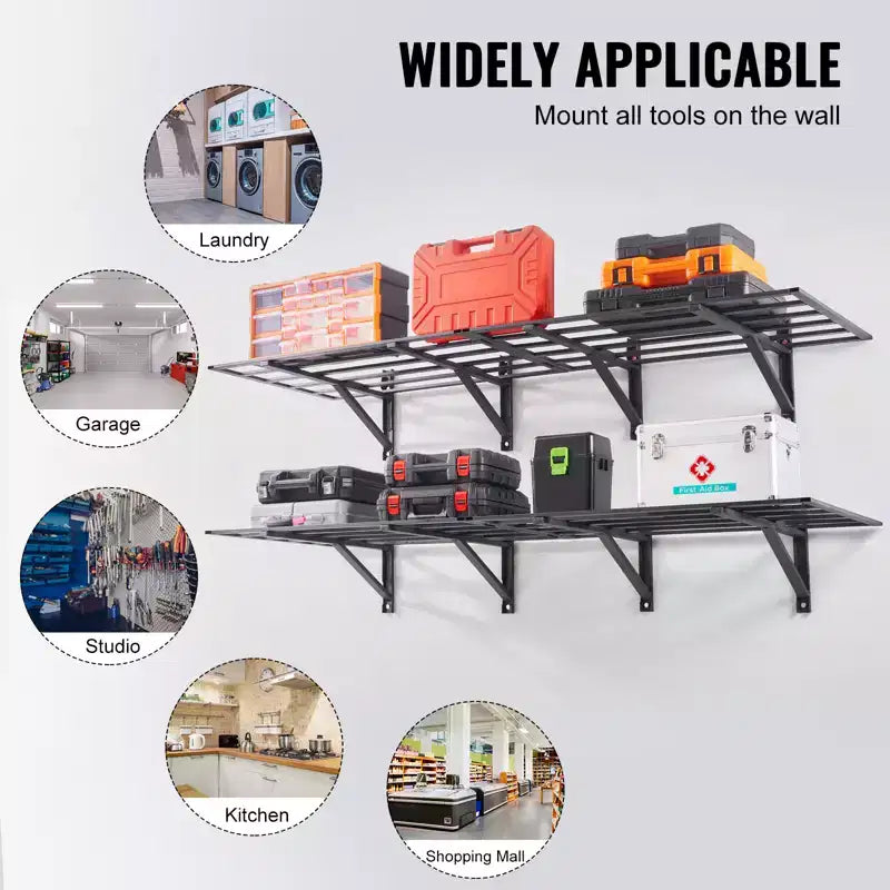 Étagères de rangement de garage VEVOR, lot de 2, 6 x 2 pieds, murales robustes, capacité de charge de 1 1600 lb (total)