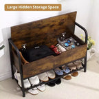 Banc à chaussures avec rangement, organisateur de rangement pour chaussures en bois de 33 pouces avec boîte à couvercle relevable