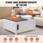 Table basse de ferme VEVOR 36, table basse carrée à plateau relevable et charnière avec multiprise intégrée, table basse rustique en bois, marron et blanc
