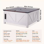 Table basse de ferme VEVOR 36, table basse carrée à plateau relevable et charnière avec multiprise intégrée, table basse rustique en bois, marron et blanc