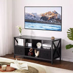 Meuble TV, Centre de divertissement avec 2 tiroirs en tissu et étagère ouverte, Commode de meuble TV, Table console