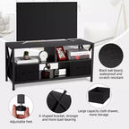 Meuble TV, Centre de divertissement avec 2 tiroirs en tissu et étagère ouverte, Commode de meuble TV, Table console
