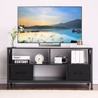 Meuble TV, Centre de divertissement avec 2 tiroirs en tissu et étagère ouverte, Commode de meuble TV, Table console