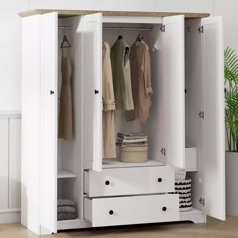 Armoire penderie Whisen à 4 portes avec 2 tiroirs