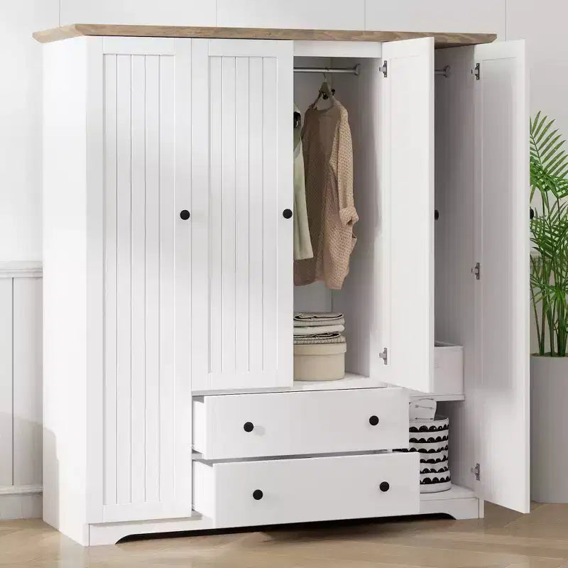 Armoire penderie Whisen à 4 portes avec 2 tiroirs