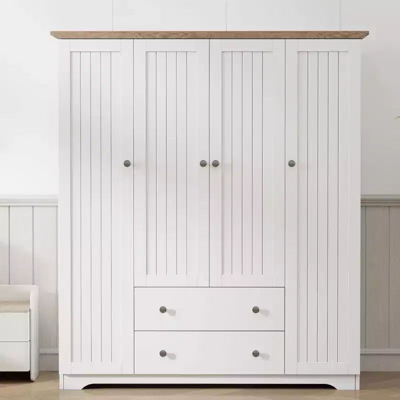 Armoire penderie Whisen à 4 portes avec 2 tiroirs